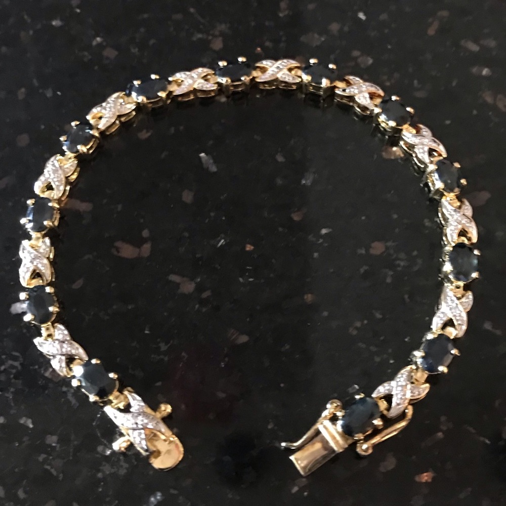 Black Sapphire & Diamond Tennis Bracelet - Picture 4 of 5